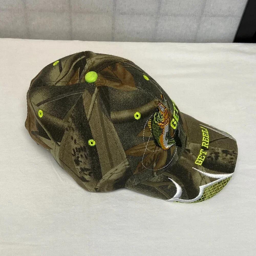 KYS Design Get Reel Embroider Fishing Cap Camouflage Leaf Pattern Baseball Hat